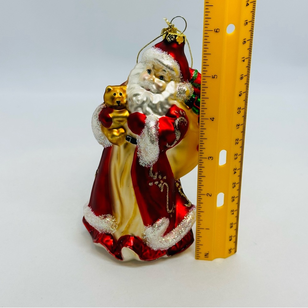 Vintage 2002 PartyLite Father Christmas Santa Claus Glass Ornament 6" Tall Bear - Picture 9 of 11